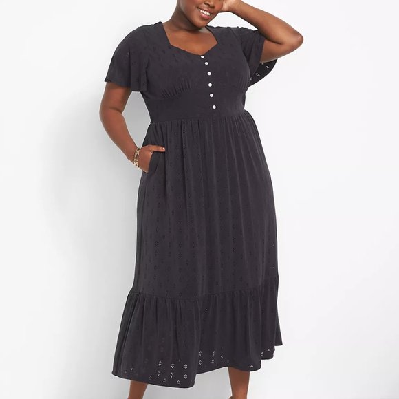 LANE BRYANT NIGHT SKY SWEETHEART NECK EYELET MIDI DRESS - Picture 1 of 3